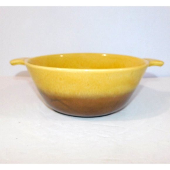 Vintage Hull Pottery Oven Proof Yellow Brown Divided Serving Dish Bowl - Picture 2 of 12